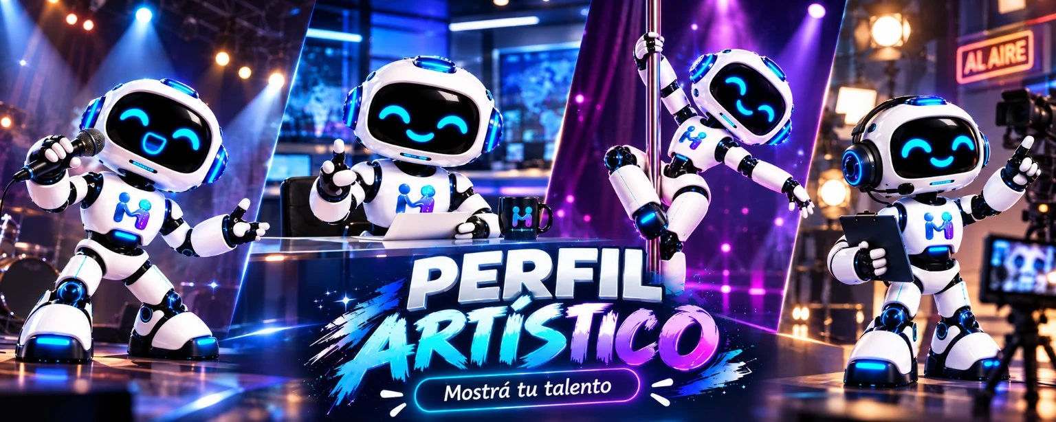 Perfil artístico: mostrá tu talento. Botito, el asistente de HumagencIA, canta, conduce un noticiero, baila y dirige una grabación.